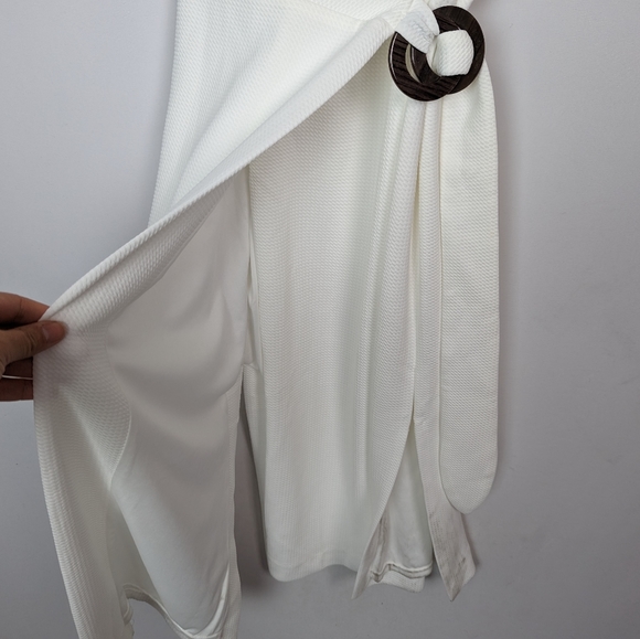 Anthropologie HUTCH S White Waffle Knit Wrap Midi Dress Belted Elegant Classic - Picture 6 of 10